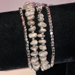 Beaded Boho Wrap Bracelet in Silver Tone and Gray